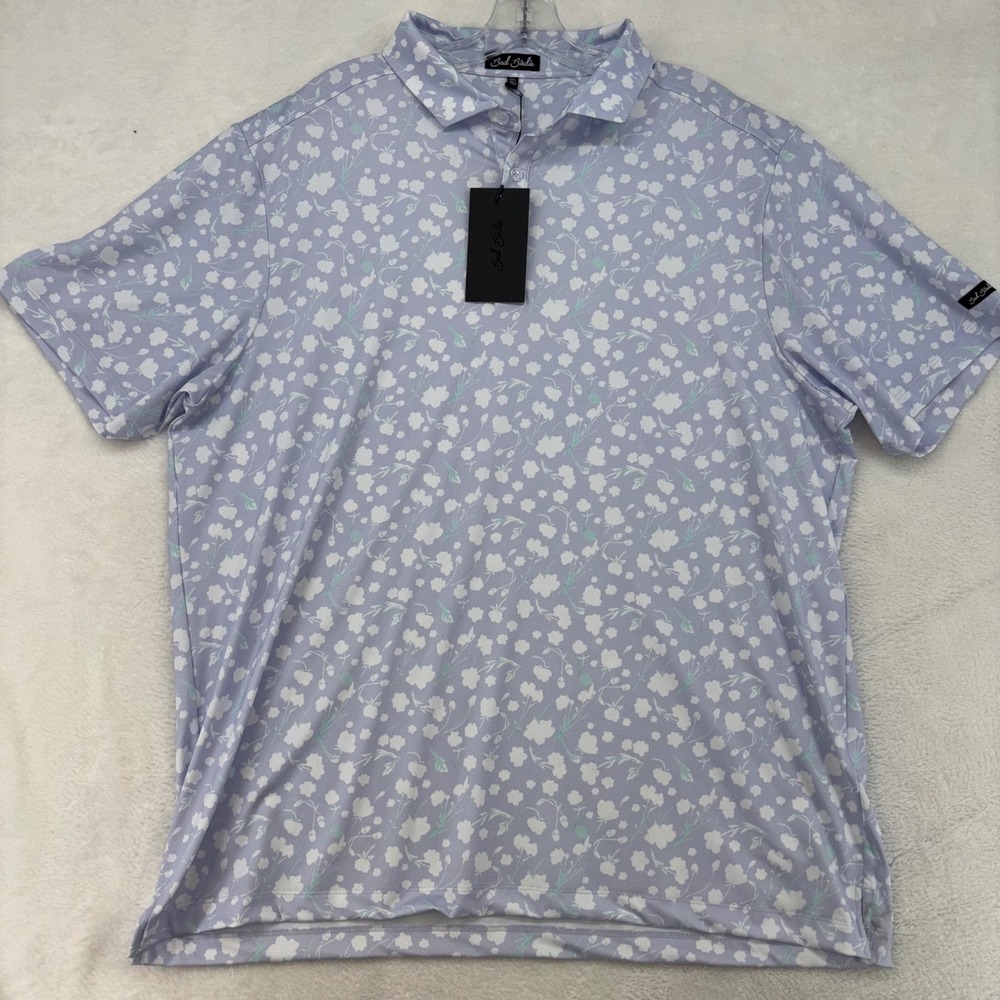 Bad Birdie Mens 2XL Floral Golf Polo Shirt Purple White SS25FI-BBP001-165 NEW